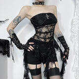 Gothic Lace Stitching Tube Tops Women's Sexy Harajuku Sleeveless Strapless Y2K Tops Rave Dance Cami Bandeau Tops