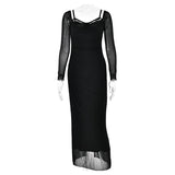 2025 New Lace Patchwork Sexy Streetwear Long Dress V-neck Tight Slit Party Dress Spring Summer Off Shoulder Fashion Vestidos