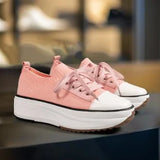 Pbong  Spring Hot Sale Of The Season Women's Low-Top Thick-Heeled Canvas Shoes Adhesive Flat Heel Single Shoes Rubber Outsole Pure