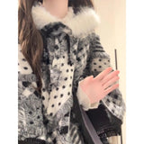Pbong  Black And White Plaid Oversized Fur Shawl Coat Women's Spring Autumn Thick Outerwear with Tassel Loose Coat for Ladies