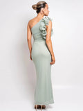Shoulder Floral Mesh Ruched Sexy Maxi Dress For Women Gown Oblique Shoulder Sleeveless Backless Bodycon Long Dress