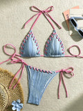 Halter Wrinkled Weave Bikini Women Swimwear Female Swimsuit Two Pieces Bikini Set Brazilian Bathing Suit Swim Beach Wear