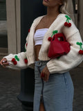 Fashion 3d Cherry Knitted Cardigan For Women Casual Loose Long Sleeve Sweater Coat New Autumn Female Commuting Streetwear