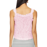 Women Y2k Lace Ruffle Trim Tank Top Fairycore Sexy Sheer Button Front Scoop Neck Camisole Cute Going Out Crop Tops Boho Vest