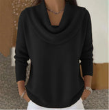 Pbong  Women Autumn Winter Pullover Sweater New Solid Color Stacked Collar Long Sleeve Comfortable Female Casual Pocket Pullover