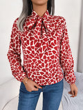 Pbong  for Autumn Office Lady Shirts Green Blue Red Women Casual Bow Long Sleeve Chiffon Blouse