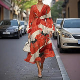 Pbong  Sexy Casual Floral Print Dress High Collar Full Sleeve Knee Length Polyester Fiber Independent Station Cross Border Dress
