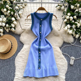 Pbong  Chic Fashion Sexy Package Hips Knitted Mini Dress Summer Vintage Denim Patchwork Ruffled Party Dress Streetwear
