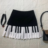 Pbong  American Retro Sweet Black White Piano Skirts Summer New Pleated Skirt Woman Y2k Slim Fit High Waist Fashion