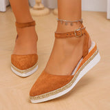 Women's Slingback Sandals Solid Color Pointed Toe Wedge Sandals Breathable Ankle Buckle Casual Comfortable Shoes for Women