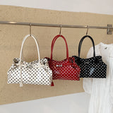 Women's Polka Dot PU Leather Handbags Retro Sweet Daily Casual Dating Short Handle Tote Bag New Trend Shoulder Bags
