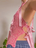 Bow Knitted Crop Tops Women Sexy Hollow Out Bodycon Sleeveless Tank Top Hot Girls Club Sexy Backless Knitwear Vest Femme