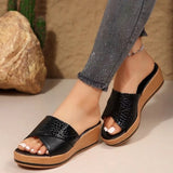 Pbong  New Large Size Stone Pattern Fish Mouth Thick Soled Slippers for Border Casual Outer Wear Wedge Heel Women S Shoes Sandals