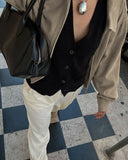 Pbong  New Autumn Laid-back Fashion Retro Long Sleeve Collar Jacket Women Suede Zipper High-grade Simple Solid Color Coat