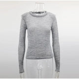 Fashion Solid Round Neck Thin Knitted Sweater Elegant Long Sleeve Bodycon Pullover 2024 New Autumn Lady Commuting Street Outwear