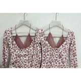 Pbong   Hot Girl Leopard Printed T-shirt Long Sleeve Women Spring Summer New Knot Waistline Slim-fit T-shirt Lace Patchwork Halter Tops