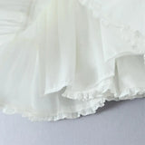 Pbong  Women Sexy White 3D Bow Ruched Front V neck Sling Dress Low Waist Wood ears Ruffles Swing A line Mini Dresses Party Robe