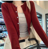 Alobee Red Cardigan Knit Early Autumn Women Clothes New 2024 Outdoor Crop Sweater Outerwear Long Sleeve Top Bottoming Shirt
