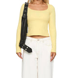 y2k Crop Tops Women Sexy Clothing Solid Color Square Neck Long Sleeve T Shirts 2000s Party Clothes Club Streetwear
