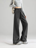 Preppy Style Black Sweatpants Women Vintage High Waist Loose Straight Pant Korean Casual Fall Lace Up Wide Leg Trousers New