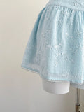 Pbong  Elamini Sweet French Bow Collar Embroidered Floral Decor Holiday Dress, Waist Gathered Ballerina Style Spaghetti Strap Dress