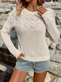 Women's Solid Color Long Sleeve Knitted Sweater Hollow out Design Spring Summer Fashionable Comfortable Knitwear