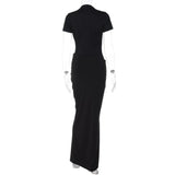 Pbong  Sexy Slim Long Dresses For Women Summer Short Sleeve V-neck Bodycon Maxi Dress Elegant Vestidos