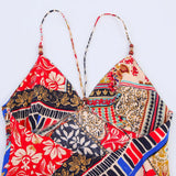 French Patchwork Printed Spaghetti Long Dress Backless Slim Women Dress Ethnic Style Bohemian Holiday Dress For Summer 2025