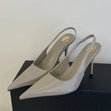 Pbong  Elegant Patent Leather Pointed Toe Slingbacks Woman Pumps Sexy Thin High Heels Buckle Strap Party Prom Shoes