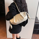 Women's Black Crinkled Faux Leather Shoulder Bag Ruched Texture Knot Decor Casual Daily Underarm Bags Handbag New Trend