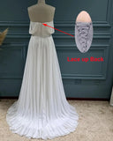 Pbong  Off The Shoulder Wedding Dresses for Bride Long with Slit Chiffon Plunging V Neck A Line Beach Simple Bridal Gowns