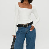 y2k Crop Tops Women Sexy Clothing Solid Color Square Neck Long Sleeve T Shirts 2000s Party Clothes Club Streetwear