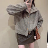 Chunky Knit Cardigan with Toggles High Neck Button-down Sweater Jacket Women Autumn Winter Warm Knitwear Vintage Outfit