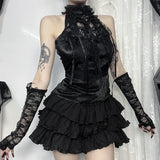 Summer New Arrival, Street Style Versatile Gothic Pleated Rose Strap Web Collar Bow Top for Women