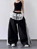 Pbong  Spring/Autumn New Design Loose, High Waist, Wide Leg, Personalized Retro, Sweet and Cool Lace Splicing Fake Two Piece