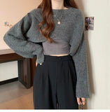 Women Crisscross Sweater Crop Pullover Relaxe-fit Cross Front Knit Wrap Jumper Knitwear Teen-girl Fall Winter Elegant Outfit