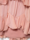 Asymmetric Ruffle Hic Party Dress For Summer V-neck Solid Color Pink Fashion Women Slip Dress Streetwear Holiday Female Clothes
