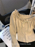 Autumn Winter Woman Slim Pullovers Slash Neck Sweater Long Sleeve Knitwear 2000s Aesthetic Korean Fashion Vintage Cute Core Chic