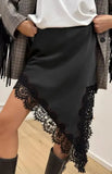 Pbong  New Autumn Solid Lace Patchwork Skirt Women Elegant Waist Cinched Mid-length Bottom Lady Party Daily Street Skirts
