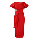 Pbong  Elegant Pure Color African Style Wrap Dress New Fashionable Transoceanic Dress with Lace Trim Elegant African Dress