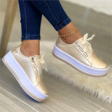 Pbong  New Comfortable Round Head Large Casual Lace up Women's Single Shoes Women's Matsutake Thick Sole Women's Shoes