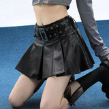 Leather Skirt Black Punk Women Sexy Pleated Grunge Vintage Mini Skirt Y2k Gothic Streetwear A-line Ladies Retro Skirts