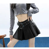 Leather Skirt Black Punk Women Sexy Pleated Grunge Vintage Mini Skirt Y2k Gothic Streetwear A-line Ladies Retro Skirts
