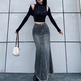 Autumn Retro Classic All-Match Skirt Women Casual Commuter Outing Tight Sexy Irregular Long Denim Vitality Skirt Girl Cool