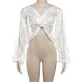 Flower Splice Mesh Shirts For Women Sexy See Through Loose Long Sleeve Crop Tops Hot Girls Club Lace Shirt Lady New
