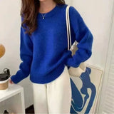 Simple Lazy American Vintage Office Lady O Neck Pullovers Autumn Winter All Match Base Jumpers Punk Y2k Aethetic Women Clothes