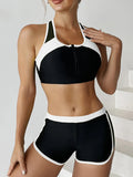 Zipper Bikini Set Two Piece Swimsuit Women With Shorts Sports Swimwear Female Bathing Swimming Suit Beach Wear Summer
