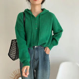 Hooded Sweater for Women Loose Button Front Long Sleeve Rib Knit Pullovers Hoodie Fall Winter Teen-girl Casual Chic Outfit