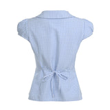 Women Plaid Shirts Short Sleeve Button Closure Summer Tops and Blouses Streetwear for Casual Daily