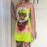 Harajuku Graphic Gyaru Lace Splice Dresses Trash Y2k Pastel Gothic Cute Mini Dress Party Satin Women Streetwear Outfit